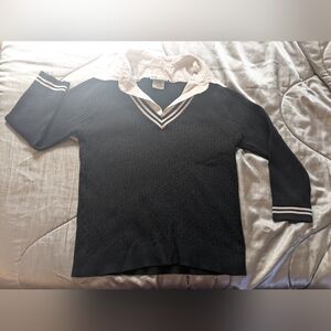Vintage Black/White 3/4 Contrast School Sweater